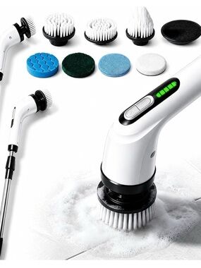 White Electric Spin Cleaning Brush with 7 Brush Heads